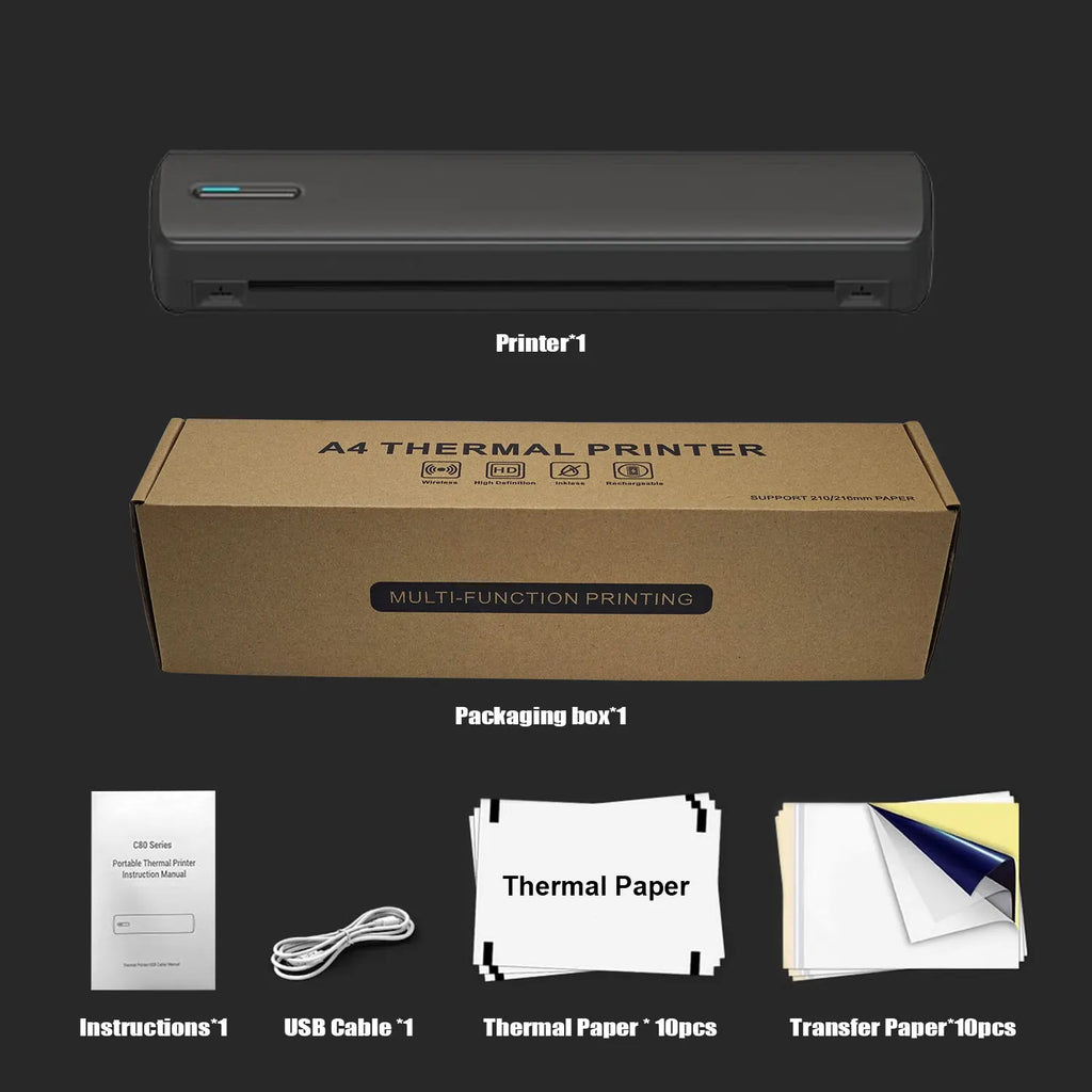 Wireless A4 Thermal Printer – Rechargeable Tattoo Template Printer