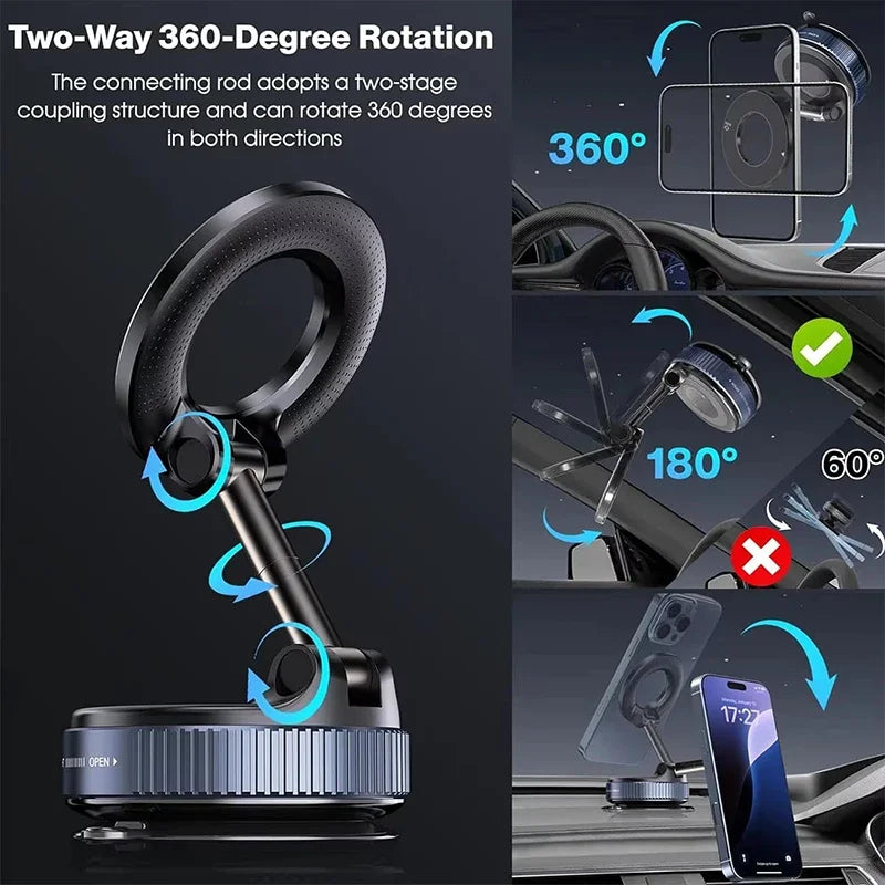 Magnetic Car Phone Holder 360° - Strong Vacuum Suction