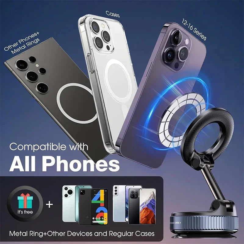 Magnetic Car Phone Holder 360° - Strong Vacuum Suction
