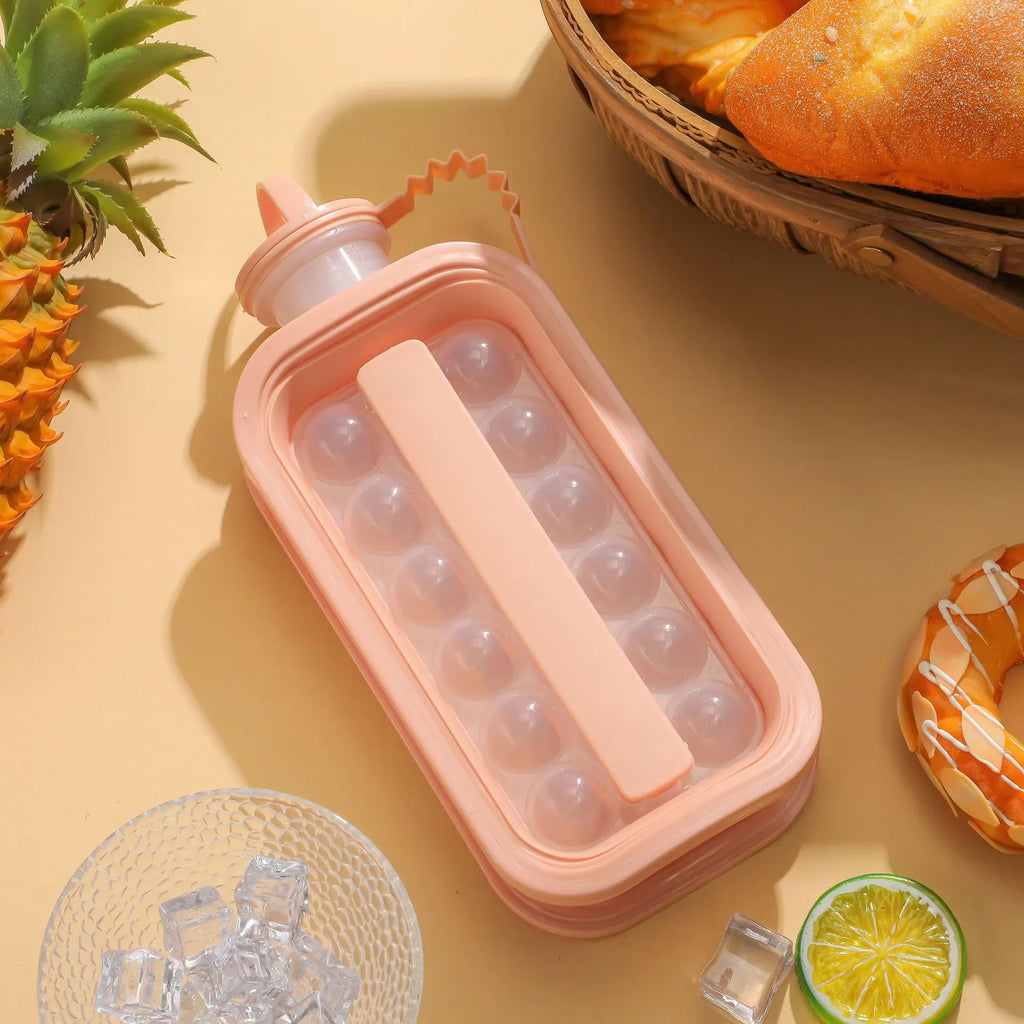 Portable Ice Cube Tray 2-in-1 Circular Ice Cube Mold Puck Making Water Bottle 12 Grid Flat Lid Cooling Popsicle Cube Mold Maker