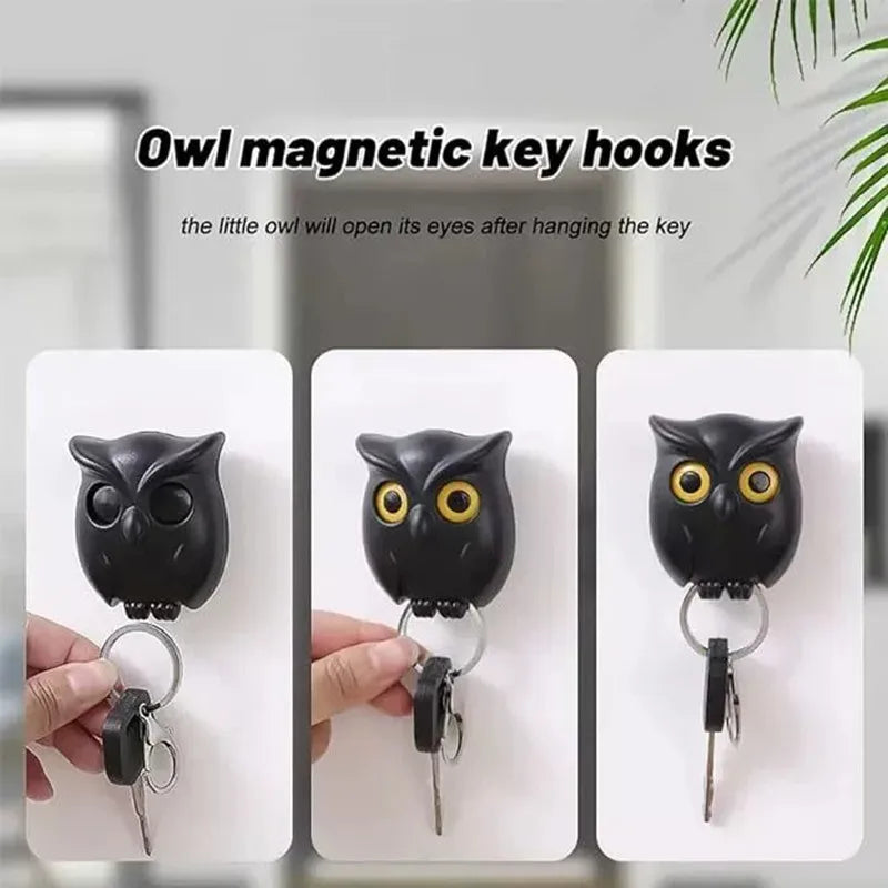 Magnetic Owl Key Hook – Auto Blink, No Punch Decor