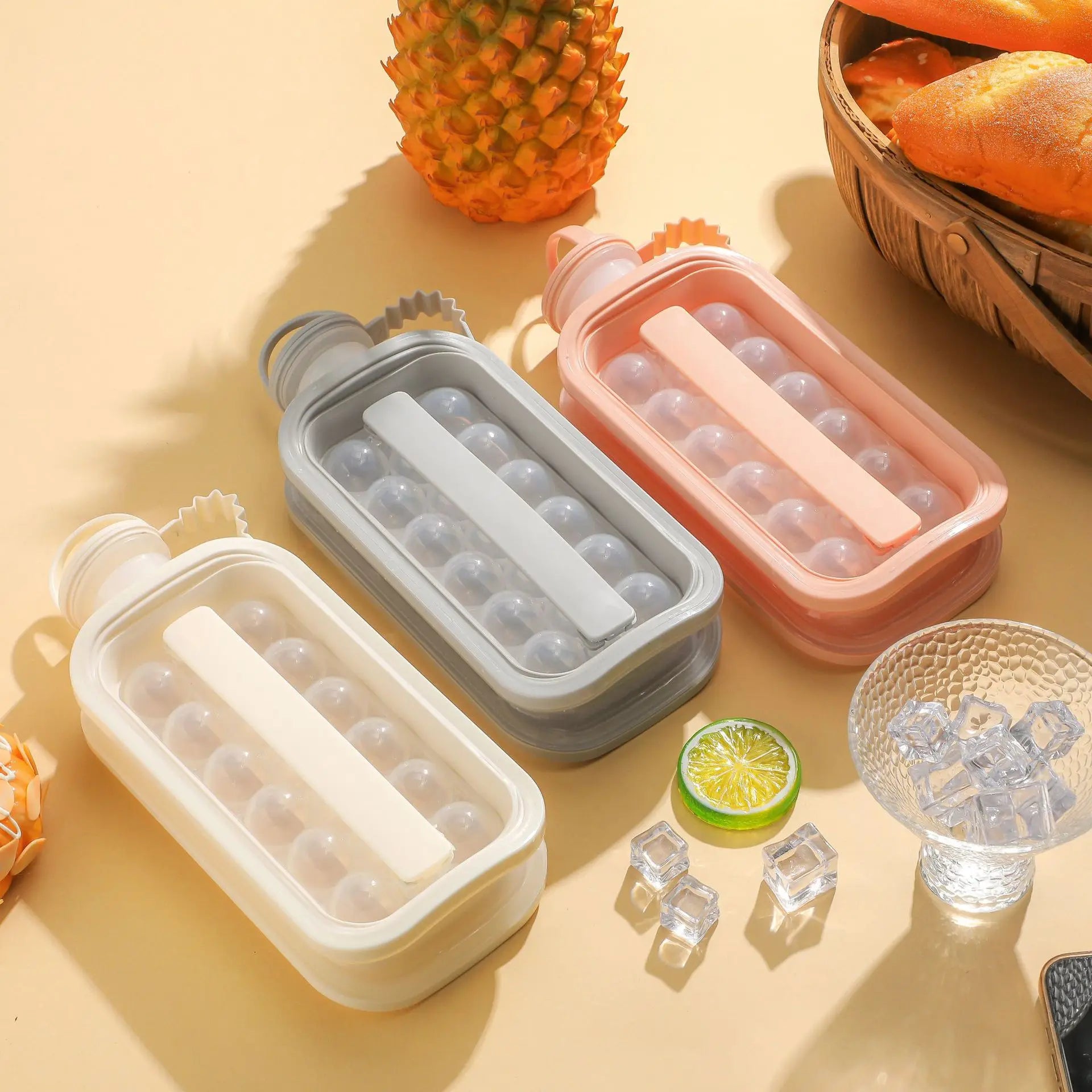 Portable Ice Cube Tray 2-in-1 Circular Ice Cube Mold Puck Making Water Bottle 12 Grid Flat Lid Cooling Popsicle Cube Mold Maker