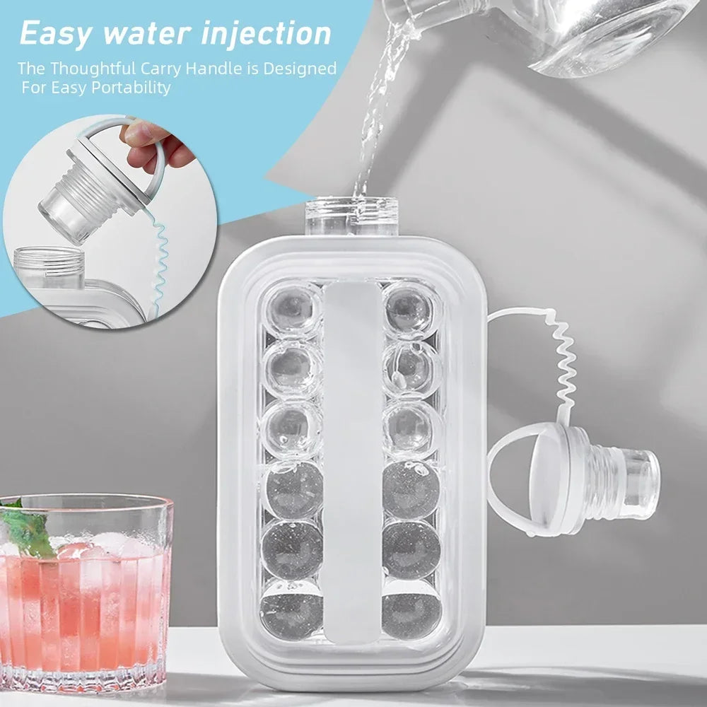 Portable Ice Cube Tray 2-in-1 Circular Ice Cube Mold Puck Making Water Bottle 12 Grid Flat Lid Cooling Popsicle Cube Mold Maker