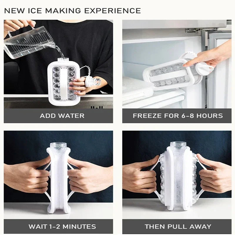Portable Ice Cube Tray 2-in-1 Circular Ice Cube Mold Puck Making Water Bottle 12 Grid Flat Lid Cooling Popsicle Cube Mold Maker