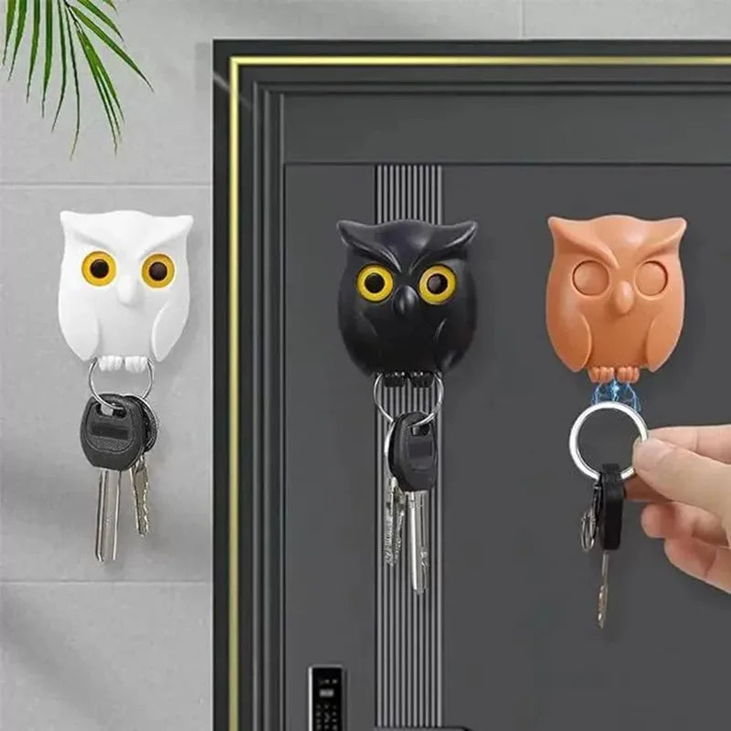 Magnetic Owl Key Hook – Auto Blink, No Punch Decor