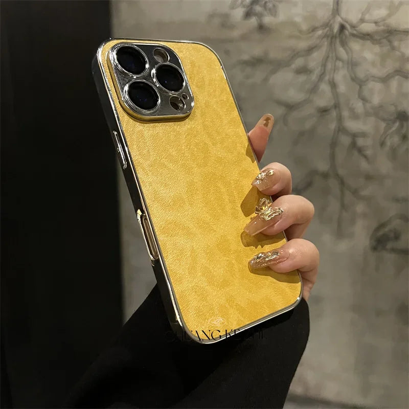 Shockproof Plated Leather Case for iPhone 15 16 17 Series